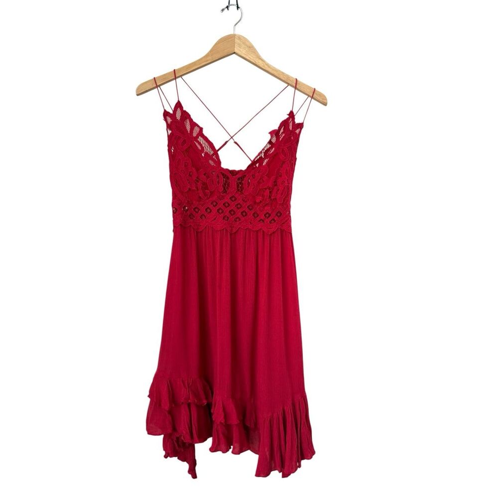 Free People Adella Slip Red Lace Dress Size M - Picture 5 of 13